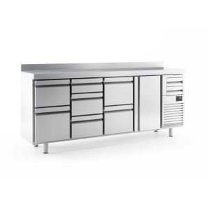 ARRIERE BAR INOX A 2 PORTES VITREES A/ TIROIR A MARC